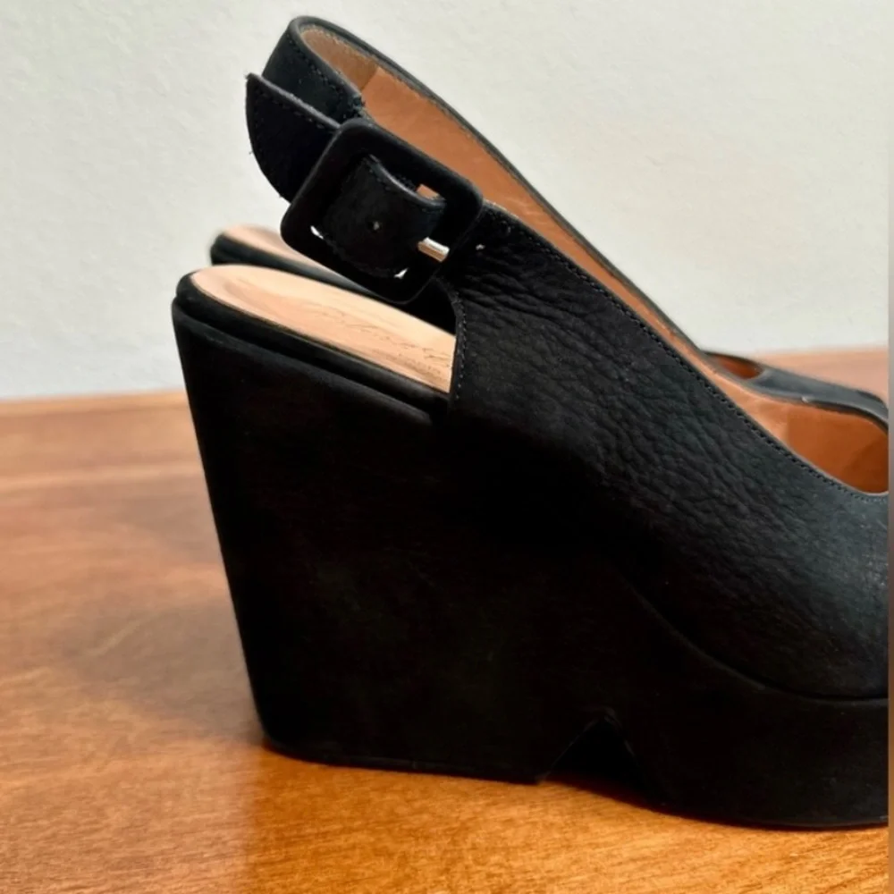 Robert Clergerie Dylan Black Suede
Goatskin Platform Wedge - Picture 7 of 8